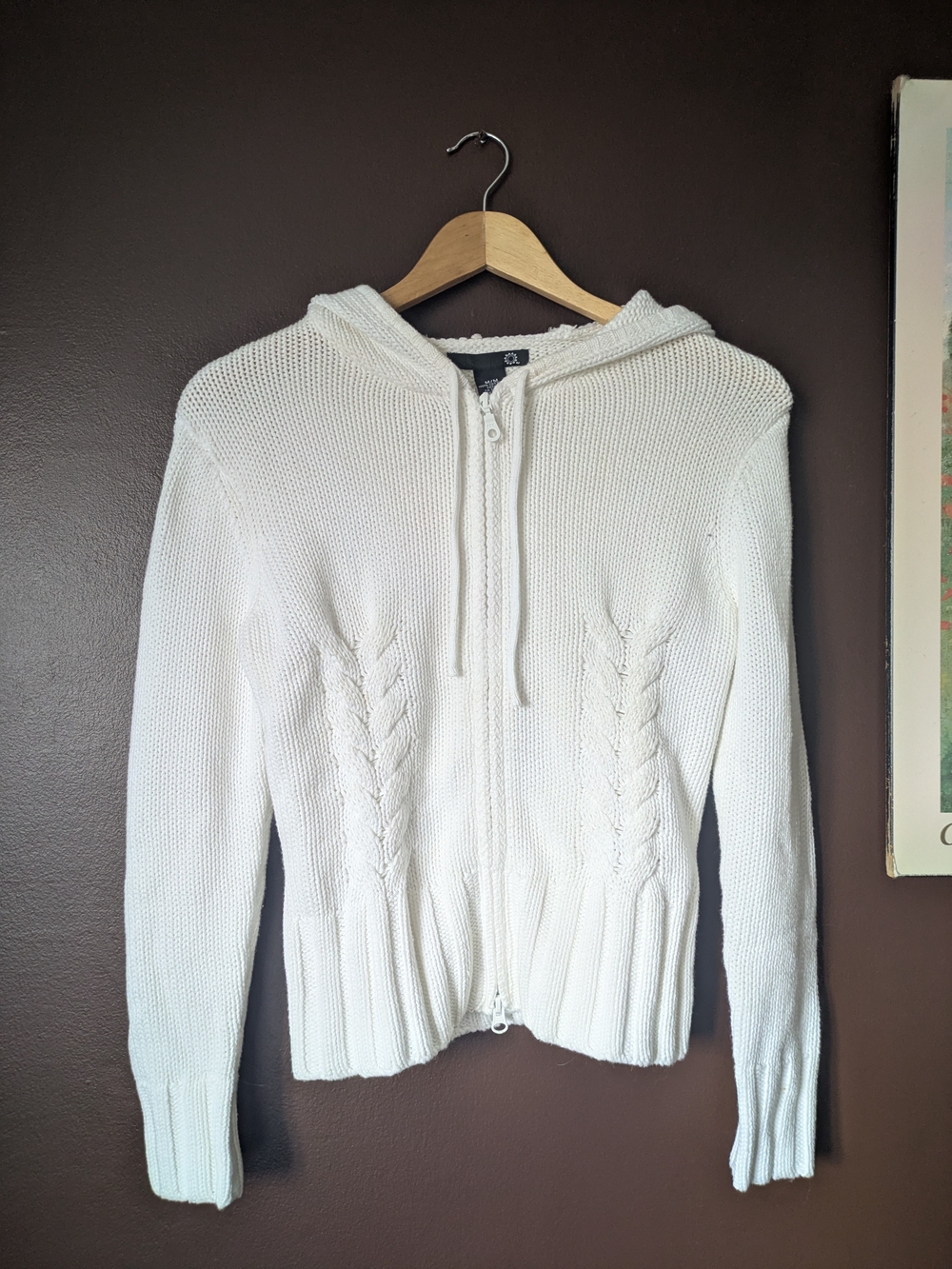 100% Cotton Zip Up Hooded Cable Knit Sweater